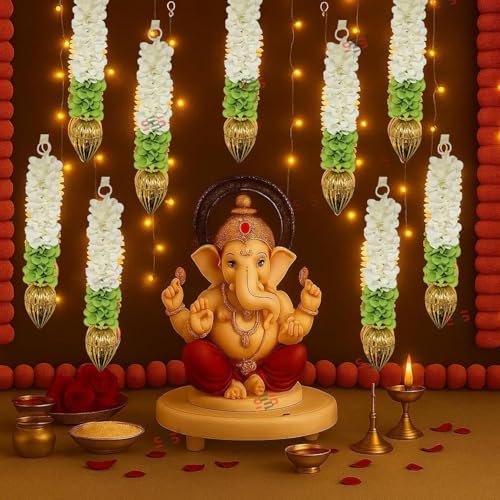 Image of S2S Fabric Hangings with Golden Lotus-6 Pcs-Small- 10 INCH | Floral Wall Hangings, Temple-Decoration Items, Backdrop for Pooja Decorative, Varalakshmi Vratam Decor | Varamahalaxmi Decor Item