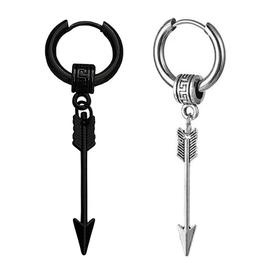 Stylish Stylish Arrowhead Dangle Hoop Black & Silver Stainless Steel Earrings For Men And Women-image-18