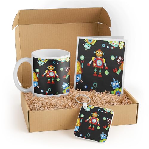 3dRose Robot Themed Gift Set for Kids – Includes Mug, Keychain, and Card – Perfect Birthday or Holiday Gift for Children