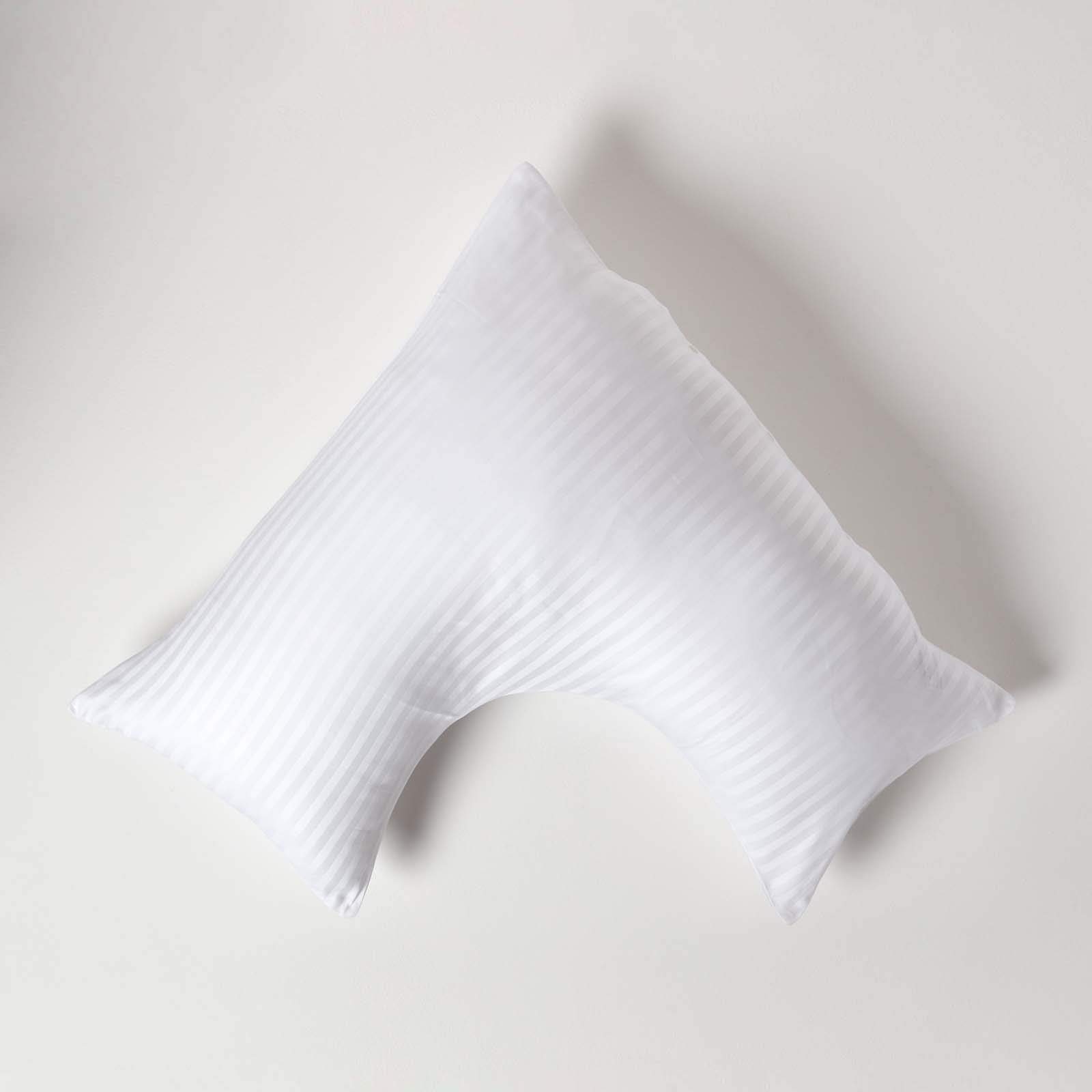 Homescapes White Pure Egyptian Cotton V-Shape Pillowcase 330 Tc 500 Thread Count Percale Equivalent Satin Stripe Pillow Case For Nursing Pregnancy And Elderly
