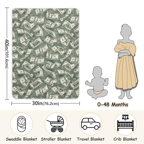 Image of Money Bills Vintage Dollar Sign Baby Swaddle Blanket for Boys and Girls, Muslin Baby Receiving Swaddle Blanket, Soft Cotton Nursery Swaddling Blankets for Newborn Toddler Infant
