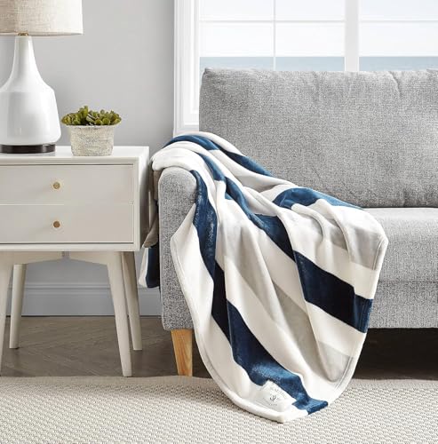 Image of Nautica - Throw Blanket, Super Soft & Cozy Fleece Blanket, Lightweight Plush Bedding for Couch & Bed (Awning Stripe Navy, 50' x 60')