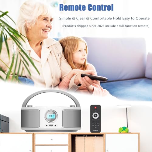 Image of Portable CD Player Boombox with Bluetooth, FM Radio, Remote Control, USB Port and AUX Headphone Jack, MP3 CDs Compatible, Clear Stereo Sound, AC /Battery Powered