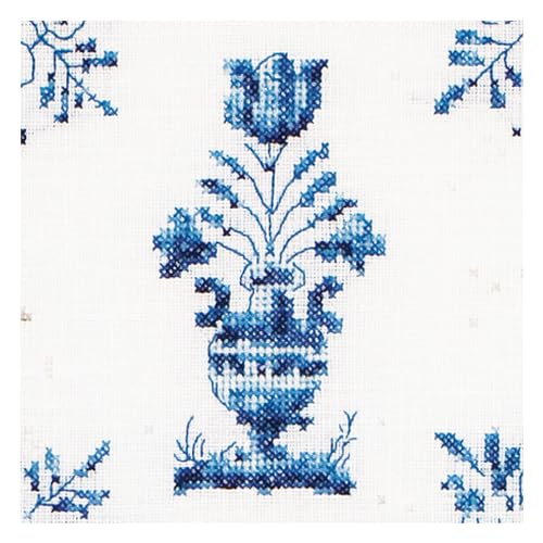 Image of Thea Gouverneur - Counted Cross Stitch Kit - Antique Tiles Flower Vases - Aida - 18 Count - Embroidery Kit for Adults - DMC Embroidery Threads and Other Cross Stitch Supplies Included - 483A