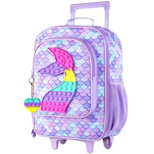 Kids Suitcase for Girls, Cute Mermaid Rolling Luggage Wheels for Children Toddler
