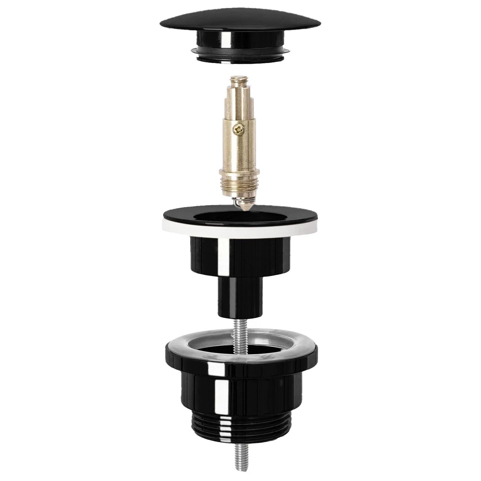 Rea - Tapón Universal para Lavabo de baño con desbordamiento, tapón Pop-up de latón (Negro Brillante)