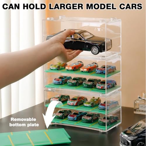 Image of HASTHIP Car Models Display Case, 2-Tier, 8-Compartment Design, Underground Garage-Inspired, Stackable Dustproof 1: 64 Racing Car Model Toy Display Holder, Collectible Racing Car Toy Holder Organizer