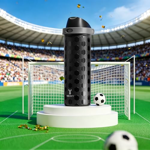 Image of 24 oz Insulated Water Bottle for Sports: Meoky Stainless Steel Soccer Water Bottle with 2-in-1 Lid - Leak Proof, Cold for 24 Hours, Fits in Car Cup Holder, Soccer Gifts for Boys Girls, Arena Night