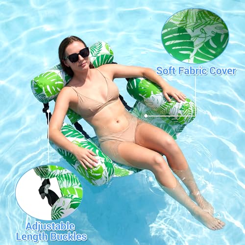 FindUWill Inflatable Pool Floats Adult, 2 Pack Pool Float Chair Heavy Duty Floating Lounge Chairs, Pool Floaties for Summer Party, Blow up Rafts for Pool Beach Lake Fun (Tropic Green & Tropic Blue) by FindUWill - Used condition - Image 3