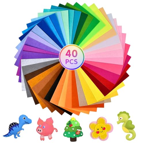 Bastelfilz 1mm 40 Farben Filzstoff A4 20X30CM Filz zum Basteln Polyester Felt Fabric Filzplatten Kinder Vliesstoff Stoff Filzplatten für DIY-Projekte Handwerk Nähen Projekte Patchwork Decoration