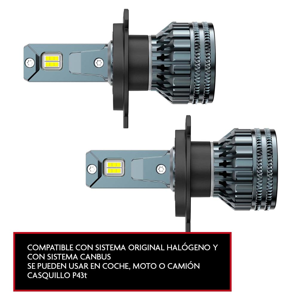 KRAWEHL - Estuche 2 Bombillas de Faro LED Halógenas H-4 - Luz Brillante y Blanca - 12/24 V - 100% Homologada - Bombilla para Coche, Moto y Camión - Luces de Carretera, Cruce, Antiniebla o Diurna
