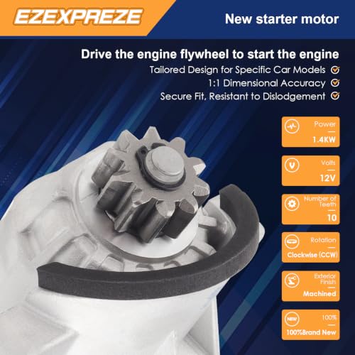 Image of Ezexpreze 6692 New Starter Compatible with Ford Explorer 11-19, Edge 07-18, Flex 09-19, Taurus 08-19 & Lincoln MKZ 13-16, MKX 07-18, MKS 09-16, MKT & Mercury Sable 08-09, 3.5L 3.7L, 12V 1.4KW 10T CCW