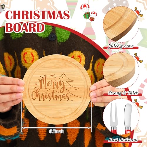 Ziliny Set de Tabla de Quesos Navideña y Cuchillo, Tabla Pequeña de Bambu Redonda para Servir con Diseño Festivo Rojo miniatura 2