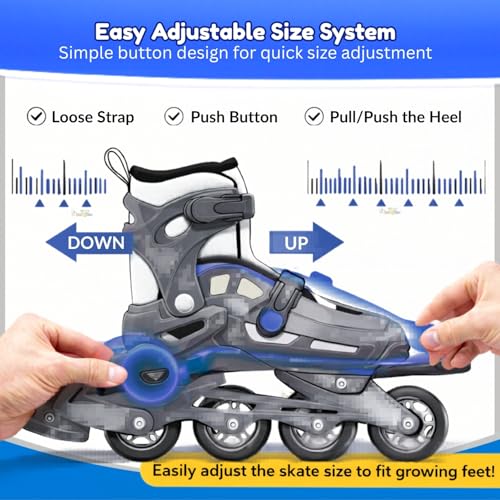 Image of Toy Imagine New Inline Skates, Adjustable Inline Roller Skates for Boys Kids & Girls, 7 to 14 Years Unisex Outdoor Skating Shoes Roller Blades with Led Flash Lights Featuring Wheels (Any One)
