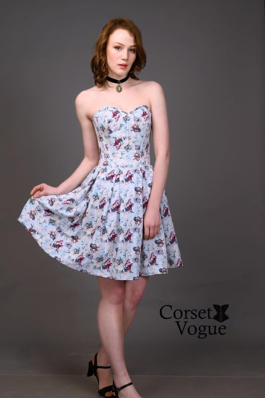 Image of CORSETVOGUE Floral Printed Steel Boned Overbust Stylish Western Corset Dress for Women