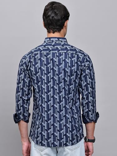 Image of Majestic Man Custom Geometric Printed Pure Cotton Slim Fit Casual Shirt