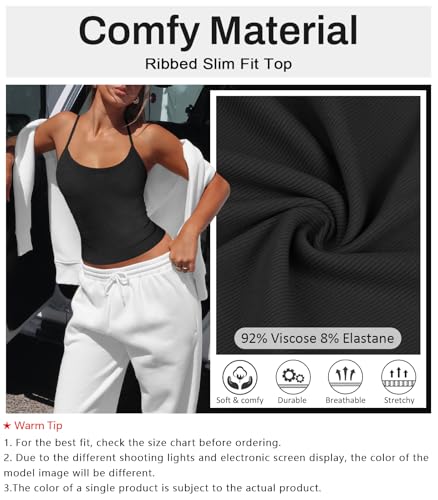 Women's Halter Tops Scoop Neck Spaghetti Strap Racerback Tank for Women Sexy Low Cut Ribbed Slim Fitted Workout Camisole Top4