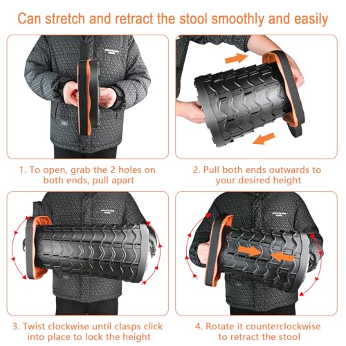 Image of Boreeman Collapsible Square Portable Stool - Lightweight Yet Sturdy With 400lbs Load Capacity - Upgraded Foldable for Camping, Fishing, Hiking, BBQ (Orange)