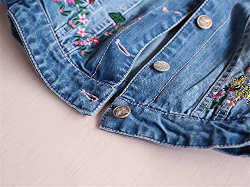 Autumn Girls Denim Jackets Coats Embroidered Flowers Lapel Cowboy Coat Denim Jacket for Baby Girls Floral Jeans Outwear3