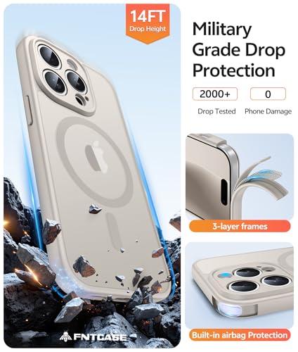 Image of FNTCASE for iPhone 14 Pro Max Case: [Compatible with Magsafe] Translucent Matte Cases with [Full Camera Protection] [Screen Protector] Military Grade Shockproof Protective Phone Cover - Off White