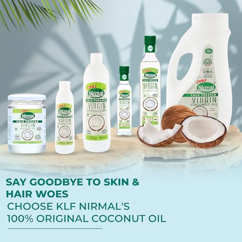 Image of KLF Nirmal Cold Pressed Virgin Coconut Oil | 1L | All Weather Pack | Natural & Edible | Great for Cooking & Personal Care (Pack of 2)