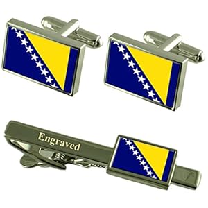 Select Gifts Bosnië & Herzegovina vlag manchetknopen gegraveerd stropdas clip bijpassende doos set