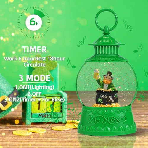 image for Aixuler St Patricks Day Snow Globe Decor,St Patricks Day Light Up Snow
