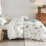 Soifox Bettwäsche 135x200 Grün Bettgarnitur - Pflanzen Blumen Muster Bettwäsche Sets Microfaser Bettbezug 135 x 200cm mit Kissenbezug Bügelfrei & Knitterfrei Modern Deckenbezug mit Reißverschluss