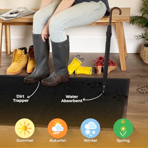 Image of BLADO Washable Door Mats - Non-Slippery Heavy Duty Doormats - Stylish & Large Rubber Door Mat - Perfect Dust Grabbing Outdoor & Indoor (Black, 60cm x 80cm)