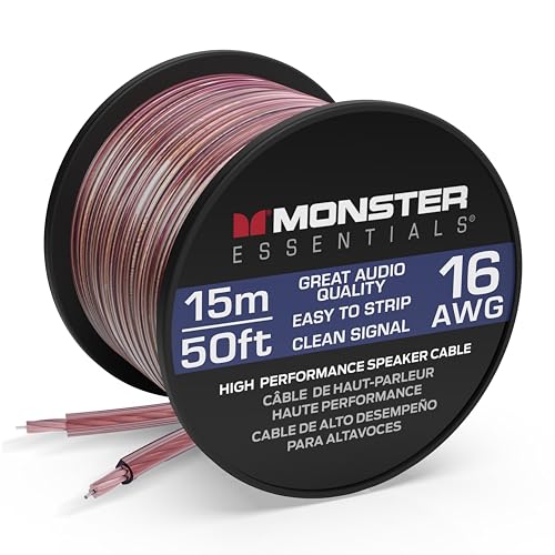 Monster Essentials 高性能スピーカーワイヤー 16ゲージ 銅クラッド アルミニウム (CCA) スピーカーケーブル 50フィートスプール ? 理想的なホームシネマスピーカーワイヤーケーブルとカーオーディオスピーカーケーブル/スピーカーワイ