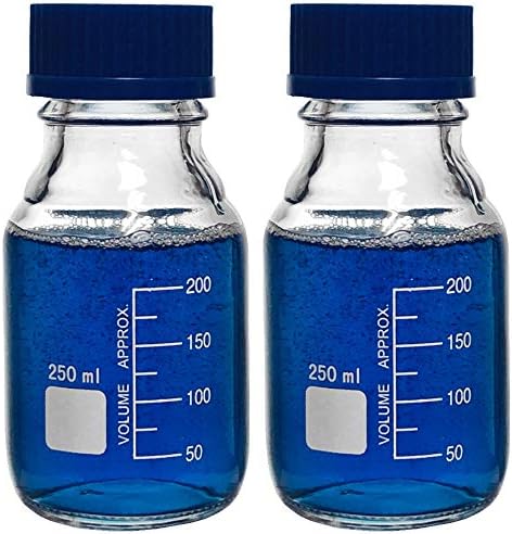 Karter Scientific 250ml Glass Round Media Storage Bottles with GL45 Screw Cap, Borosilicate Glass, 251L3 (Pack of 2)