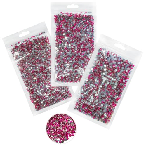 qiipii 16000PCS Rose Red Crystal Resin Rhinestones for Crafting Hot Pink Flatback Stones 3mm 4mm 5mm Non-Hotfix Dark Rose Pink Diamonds Crystals Gems Charms for Nails Face Eyes Makeup Tumblers Crafts
