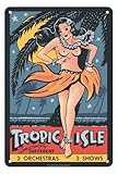 Pacifica Island Art Tropic Isle - Hawaiian Hula Dancer - Pin Up Girl - Vintage Theater Poster c.1940s - 8 x 12 inch Vintage Metal Tin Sign