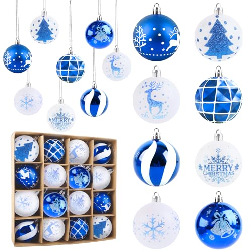 Aitsite 16 Stück Christbaumkugeln Weiß Blau, 6CM Weihnachtskugeln...