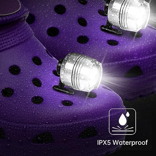 Vagocom 4Pcs Headlights for Croc Shoes LED Torch Light Charms Accessories for Adults and Kids 3 Modes Small Flashlight Headlamp Attachment for Hiking,Camping,Dog Walking(Silver) - Image 4