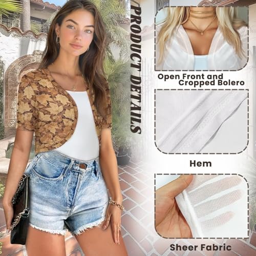 Image of Womens Short Sleeve Bolero Shrug Open Front Knit Cropped Cardigan Shoulder Cover for Dress Cute Casual Knit Cover Up
