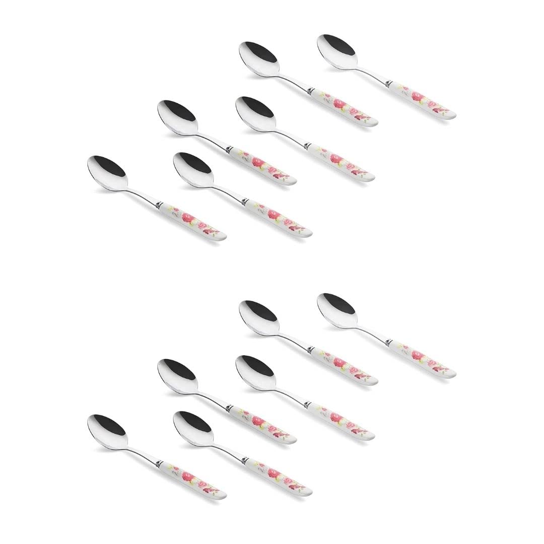 MGeezz Floral Stainless Steel Spoon Set for Home Kitchen & Restaurant Cutlery Dinner Table Bouillon Spoon with Ceramic Handle Tableware Spoon for Serving Salad Fruit Spoon (Big Spoon Set of 12) (B0B2RBJCF8) Amazon Price History, Amazon Price Tracker