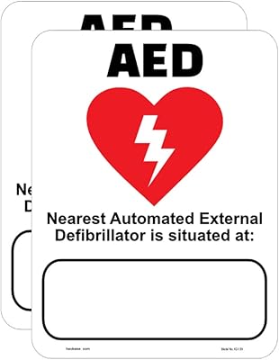Haobase 2 Pcs AED Safety Sign - Nearest Automated External Defibrillator Is Situated At Emergency Sign - Self Adhesive Vinyl -15 cm x 20 cm