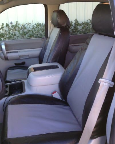 Exact Seat Covers, CH21 L1/L7, 2007-2013 Chevy Silverado and GMC Sierra Double Cab Front and Rear Seat Set Custom Exact Fit Seat Covers. Vinyl Leatherette Black with Gray Inserts
