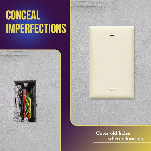 Image of ENERLITES Blank Device Wall Plate, Gloss Finish, Standard Size 1-Gang 4.50 inch x 2.76 inch, Polycarbonate Thermoplastic, 8801-LA-10PCS, Light Almond (10 Pack) | Standard size 4.50 inch x 2.76 inch, cover unused electrical box /outlet /switch, unbreakable polycarbonate, UL-listed, easy to install