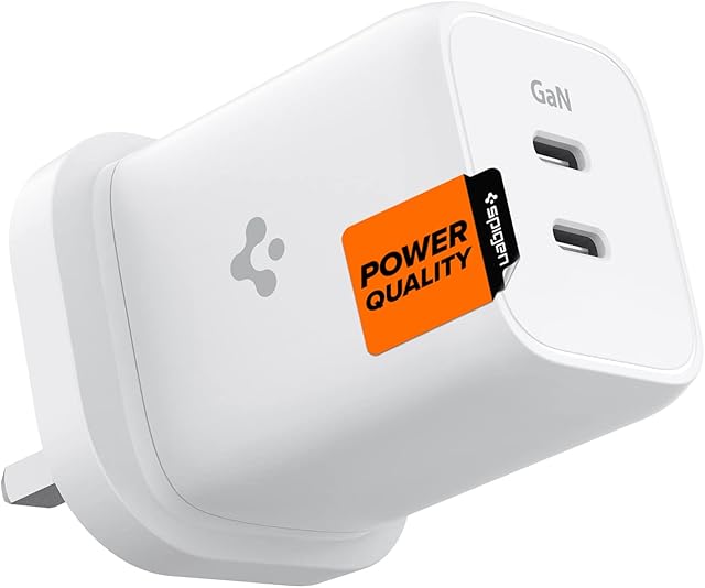 Spigen GaN 652 Total 65W 2 Ports GaN III Tech Dual USB C Wall Charger PD 3.0 Charging Block Adapter Compatible with MacBook Pro iPad iPhone 14 13 Plus Mini Pro Max Galaxy S22 Ultra Plus S21
