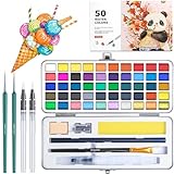 Watercolor Paint Set with 50 Rich Colors,Professional Travel Art Kit with 6 Brushes,...