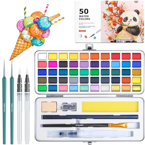 botkc Watercolor Paint Set, Portable Travel Water Color Kit with
