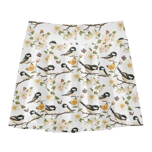 Spring Birds Girls Skorts with Built-in Shorts Flowy Skorts for Little Girl Pleated Skirt for Kids with Pockets 4-12Y3