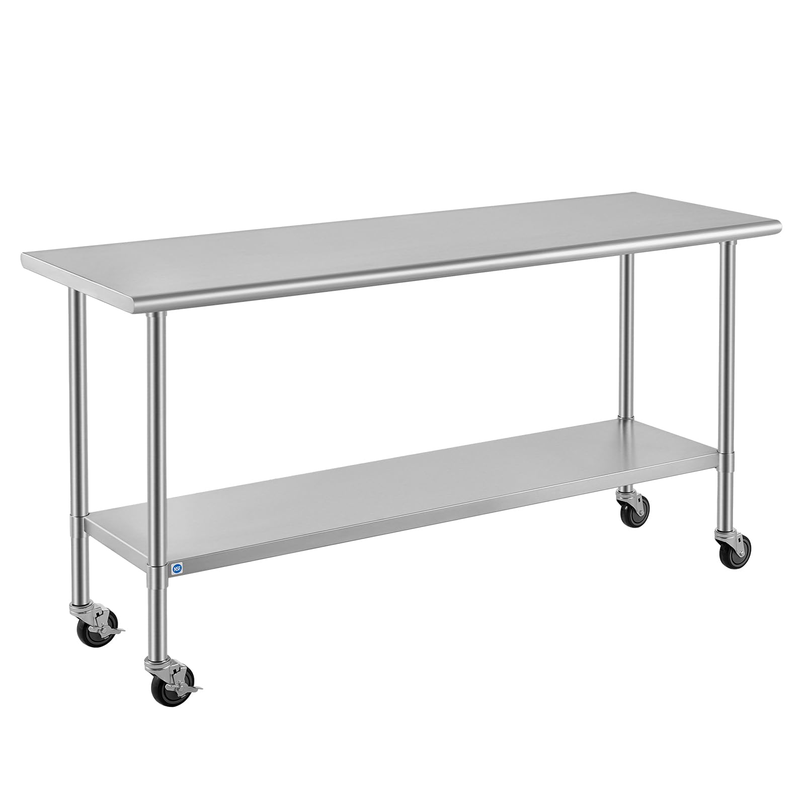 ROCKPOINT All Stainless Steel Prep Table with Caster 24x72 Inch, Commercial Heavy Duty Workbench with Stainless Legs &amp; Adjustable Undershelf, 890 lb Capacity for Outdoor Kitchens with Wheel