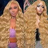 zamsta Honey Blonde Lace Front Wigs Human Hair 27# Colored Human Hair Lace Front Wigs 13x6 Body Wave Lace Front Wigs Human Hair 180 Density Glueless Honey Blonde Wig Human Hai r Pre Plucked 22 Inch