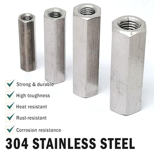 Image of 2pcs M8x50xS13 Right and Left Hex Coupling Nuts,304 Stainless Steel Hex Rod Connector
