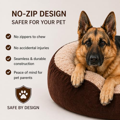 Image of Premium Fur Dog Bed for Small, Medium & Large Dogs | Orthopedic Washable Pet Bed with Fiber Filling, Anti-Slip Bottom & Calming Support | Luxury Mattress for Labrador,German Shepherd,Husky (L)