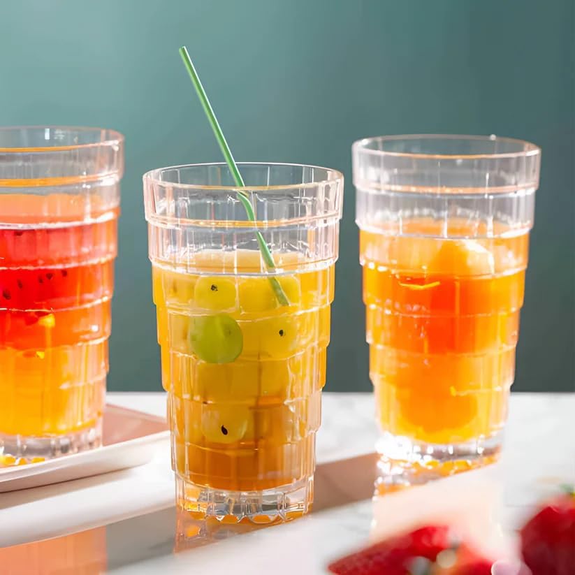 Image of Premium 350ML Juice Glasses Drinking Glasses, Highball Lead-Free Glasses, Tumblers for Water, Juice, Beer, Cocktail and Mixed Drinks - Pieces, Transparent (Hiball Glasses, 4 Count (Pack of 1))