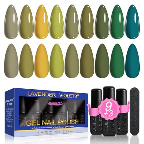 Lavender Violets 13 Pcs Gel Nail Polish Kit with 9 Colors Coat, 3 Bottles of Base Top Matt Top Coat and Nail File for Soak-off UV LED Gel Nail Art Design C636